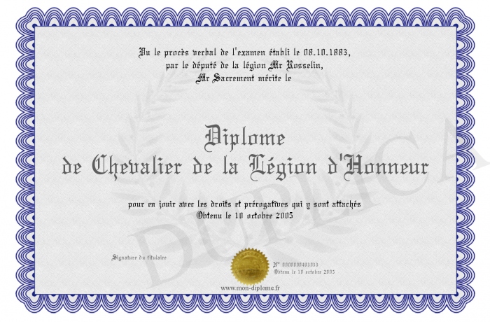 diplome legion d'honneur